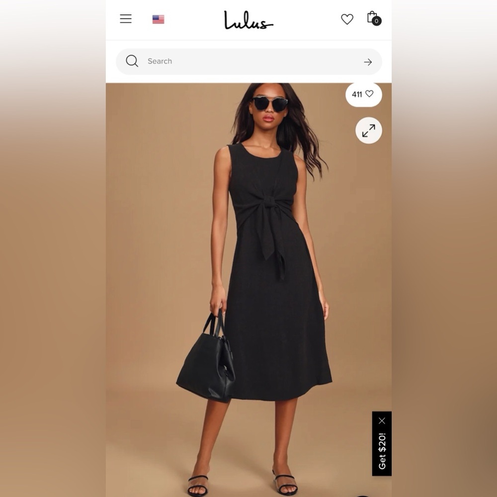 Lulu's Black Tie-Front Midi Dress